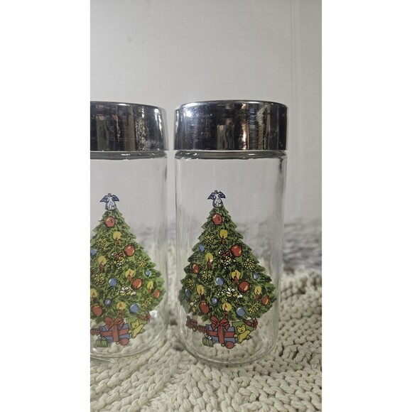 Christmas Tree Glass Salt and Pepper Shakers Vintage 80s New In Box - Picture 2 of 8